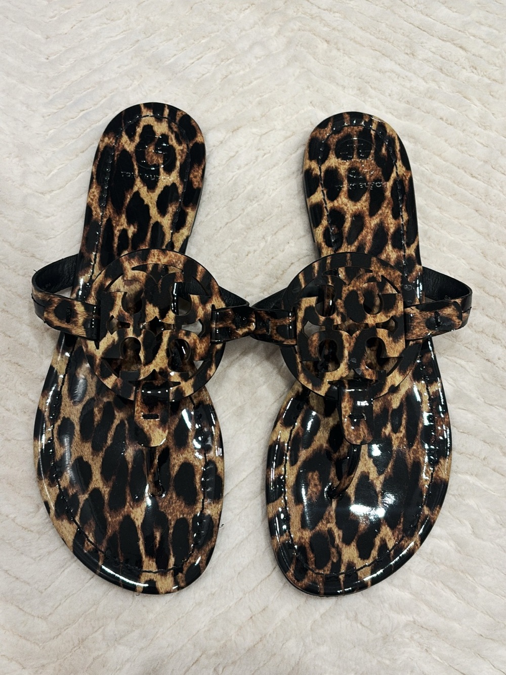 Tory Burch Leopard Patent Miller Slide Sandals - Brown/Black